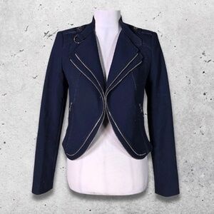 White House Black Market Officer Moto Jacket Asymmetrical Zip Navy‎ Women’s 12P